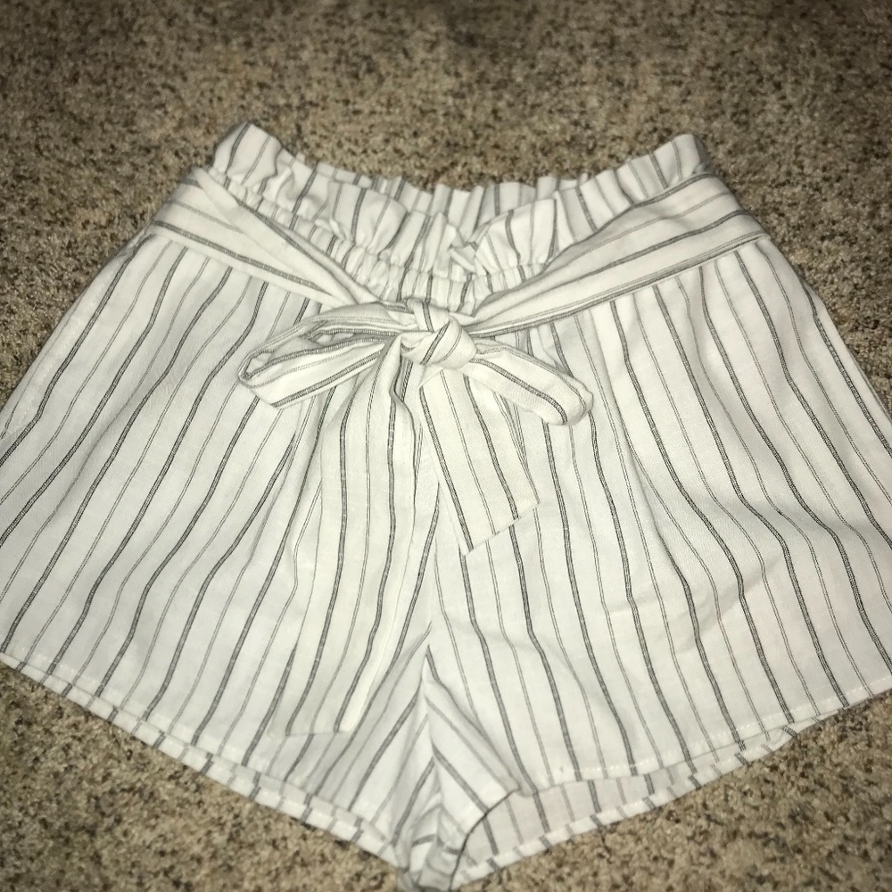 White striped Paper Bag Shorts